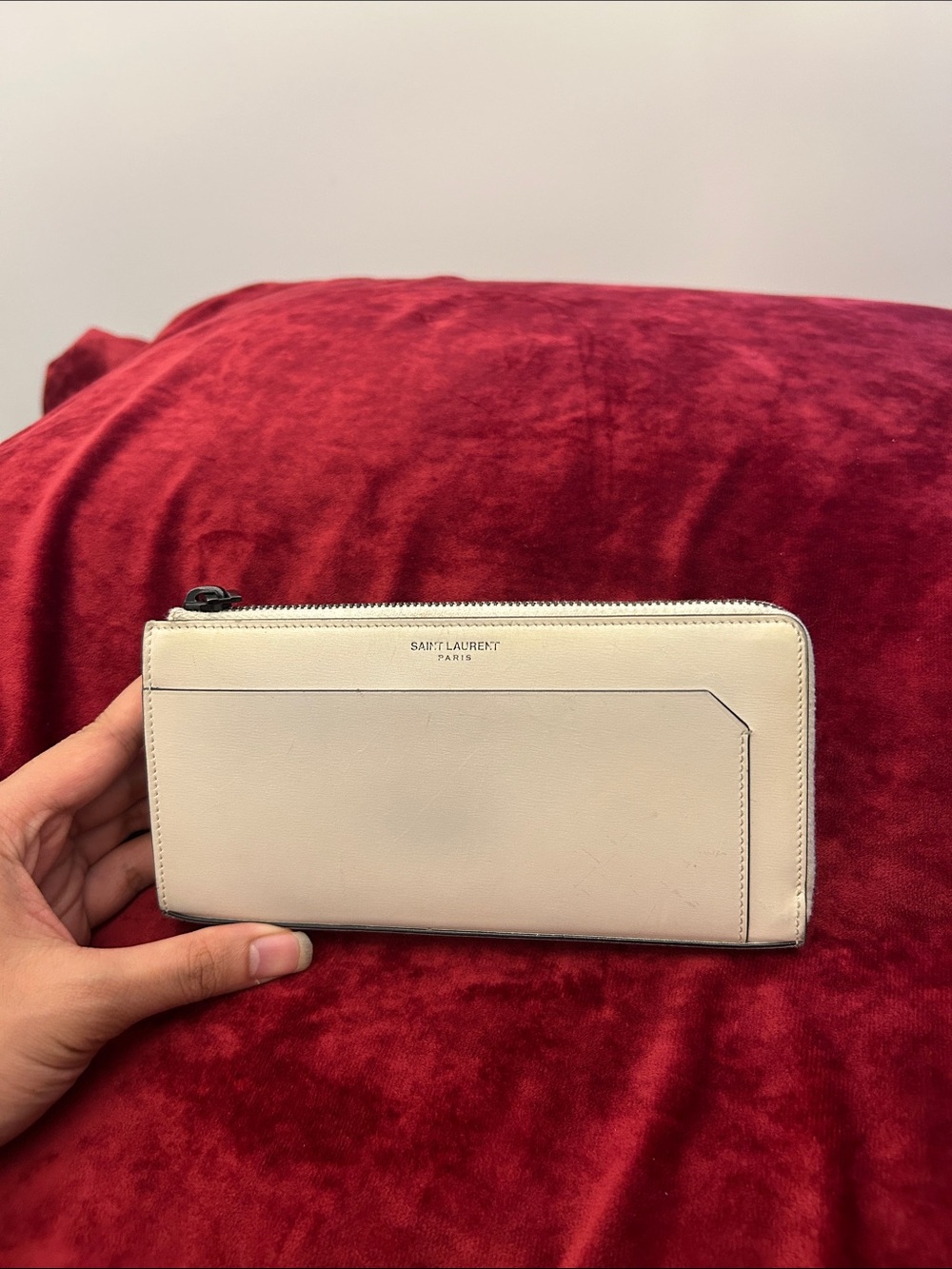 Saint Laurent Cream Zip Wallet with Front Card Slot